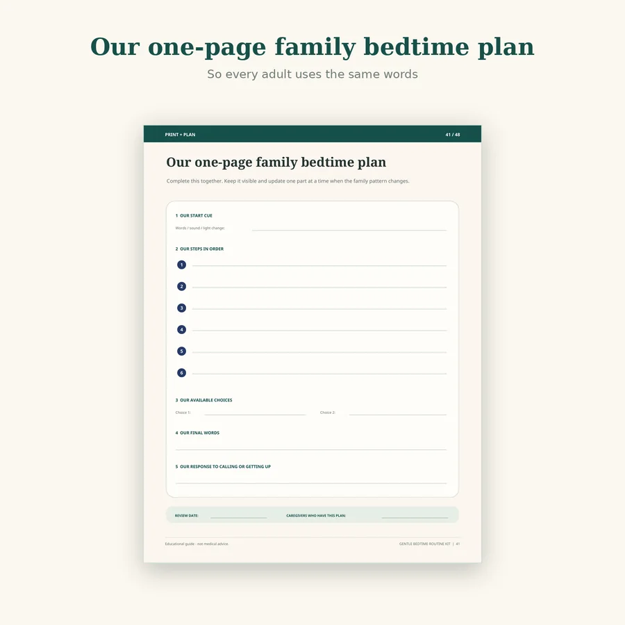 One-page family bedtime plan